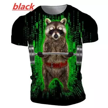 Футболка с забавным рисунком енота для фитнеса, 3D-принт для мужчин/женщин, модная футболка Harajuku, летние топы с коротким рукавом и свободными рукавами S