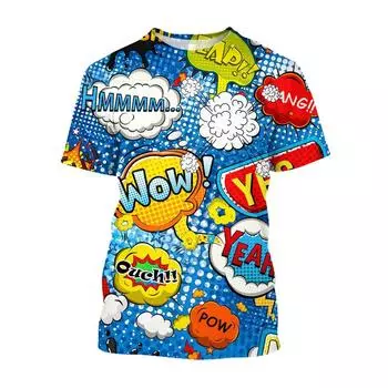 Футболка с забавным рисунком из мультфильма, мужская летняя трендовая повседневная модная футболка в стиле хип-хоп с круглым вырезом и принтом S