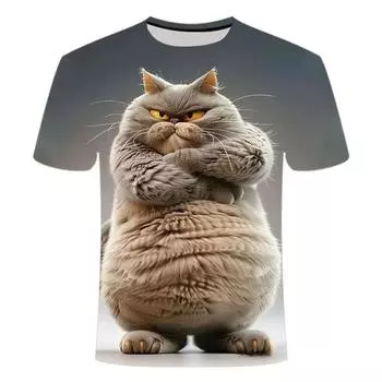 Футболка с забавным рисунком кошки для мужчин, футболки с индивидуальным 3D-принтом в виде животных, летние свободные топы с короткими рукавами, повседневные футболки с круглым вырезом 6XL