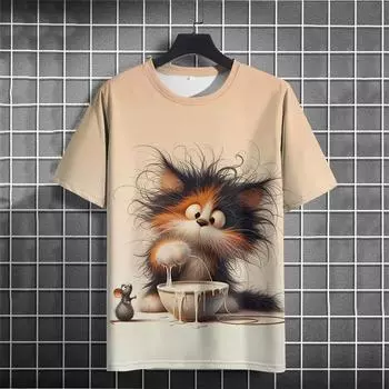 Футболка с забавным рисунком в виде животного на 3D-принте, мужские милые футболки с рисунком кота, повседневная свободная уличная одежда, футболка с коротким рукавом, свободная одежда, топы S