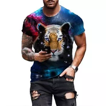 Футболка с забавным животным и тигром, 3D принт, новая свободная футболка с изображением тигра и коротким рукавом, персонализированная повседневная летняя модная футболка, топ в стиле Харадзюку XS
