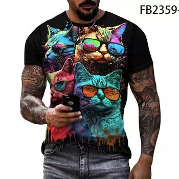 Футболка с забавными животными для мужчин, летняя футболка с короткими рукавами и граффити, футболка Y2k, модная винтажная уличная одежда, топы, одежда XS белый