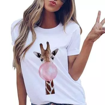 Футболка с забавными животными, топы с принтом, женская одежда, тонкая футболка, женская футболка в стиле Харадзюку, белое лето S белый