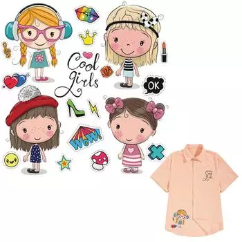 Футболка с заплатками для девочек, термопереводные платья, новый дизайн, наклейки «сделай сам», для одежды, маски