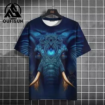 Футболка с животными для мужчин, летние футболки с короткими рукавами и 3d принтом слона, пуловер большого размера с круглым вырезом, уличная модная повседневная одежда 4XL