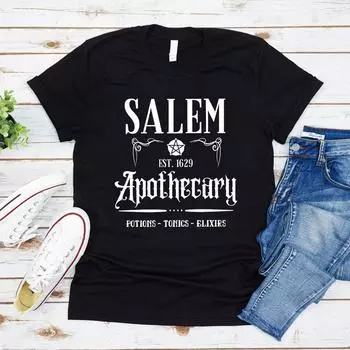Футболка Salem Apothecary Футболка на Хэллоуин Футболка с изображением ведьм Футболка с изображением сестер-ведьм Смешная футболка на Хэллоуин Женские футболки Графические футболки S чёрный