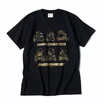 Футболка Sanrio Sanrio x Bikers Paradise с рисунком Hello Kitty Cinnamoroll Kuromi Pompompurin Pochacco Hangyodon (M) чёрный