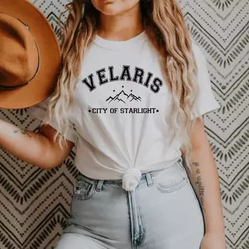 Футболка Sarah J Maas Футболка «Стеклянный трон» Velaris Рубашка «Город звездного света» TOG ACOTAR Rhysand ACOSF Винтажные эстетические топы S белый