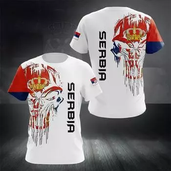 Футболка Serbir для мужчин, трендовые новые топы с короткими рукавами и круглым вырезом, футболки с принтом флага Serbir, уличные свободные футболки большого размера XL