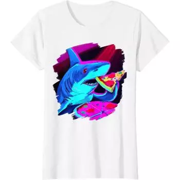 Футболка Shark Eating Pizza Funny Cool с изображением акул S бежевый