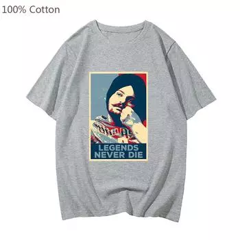 Футболка Sidhu Moose Wala, мужская футболка из 100% хлопка с коротким рукавом, футболка в стиле Харадзюку с графическим принтом в стиле панк Legends Never Die, футболки с буквенным принтом S чёрный