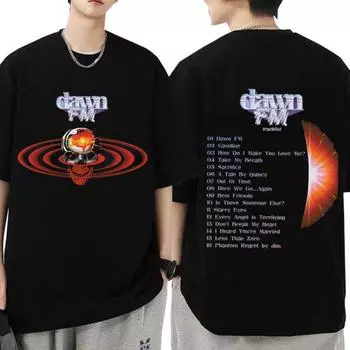 Футболка Singer The Weeknd After Hours Til Dawn FM, музыкальный альбом, футболки с графическим принтом, объемная футболка в готическом стиле в стиле хип-хоп, уличная одежда M