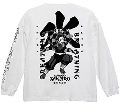 Футболка Slayer с длинным рукавом Cospa Demon Kimetsu no Yaiba Tanjiro Kamado большого силуэта БЕЛАЯ, размер L белый