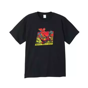 Футболка Small Planet Marvel 50 Design L, размер 25, дымчато-черная, с изображением Человека-паука, Сорвиголовы, Черной пантеры и летающего человека