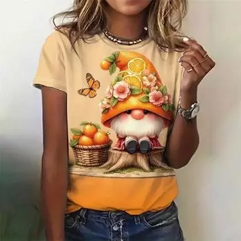 Футболка со снеговиком и 3D-принтом для женщин, футболки с цветочным принтом и павлином, летние свободные футболки с короткими рукавами и круглым вырезом S