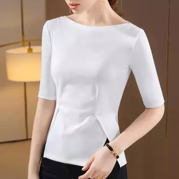 Футболка со средним рукавом, женская новая футболка, одно плечо, футболка с коротким рукавом, нестандартный разрез сверху S