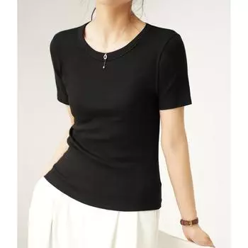 Футболка со средним рукавом, женское летнее платье, новый круглый вырез, облегающий топ, все с короткими рукавами, базовая рубашка S