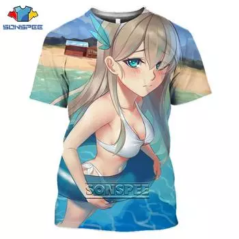 Футболка SONSPEE Azur Lane Anime для мужчин и женщин с 3D-принтом Harajuku Summer Kawaii Sexy Loli Gir Fashion Bikini с коротким рукавом и круглым вырезом S