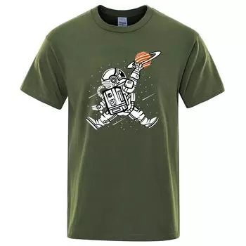Футболка Spaceman Dunk для мужчин и женщин, хлопковая эко-футболка, одежда, футболки большого размера, дышащие, свободные, с коротким рукавом, хип-хоп, удобные топы S чёрный