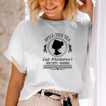 Футболка Spill The Tea Lady Whistledown Tea House с модным принтом и коротким рукавом для любителей книг, футболка Society Paper Shirt Romance Reader S белый