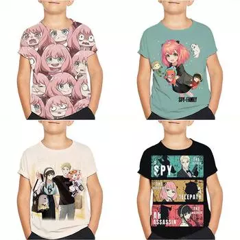 Футболка Spy x Family Футболки с героями мультфильмов для мальчиков и девочек Смешные футболки Детская одежда Футболки с графикой Детская одежда 100 белый