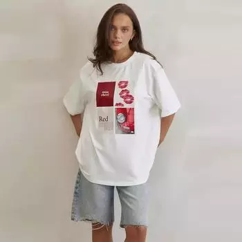 Футболка средней длины из чистого хлопка с принтом, женская летняя винтажная свободная футболка с короткими рукавами, повседневные женские топы S белый
