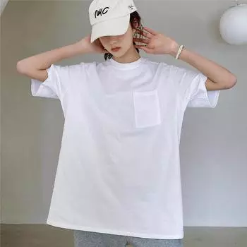 Футболка средней длины из чистого хлопка с короткими рукавами для женщин, модная свободная тонкая базовая рубашка с круглым вырезом для женщин, новый стиль M