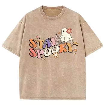 Футболка Stay Spookr с буквенным принтом для женщин Y2k, свободные хлопковые футболки, минималистичный дизайн, повседневный топ с коротким рукавом S