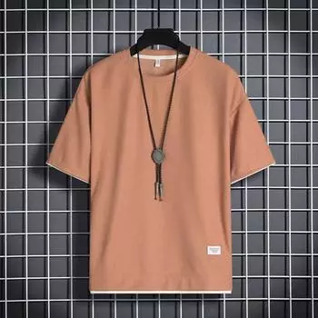 Футболка стильная, удобная футболка с короткими рукавами, повседневная летняя футболка с круглым вырезом, мужская летняя верхняя мужская одежда XL хаки