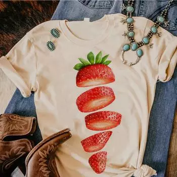 Футболка Strawberry Tee женская графическая летняя футболка в стиле Харадзюку женская смешная одежда S
