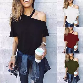 Футболка Street Trend, женская, однотонная, с короткими рукавами, с открытыми плечами и воротником-стойкой S чёрный