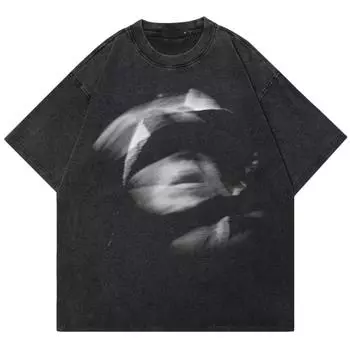 Футболка Streetwear с абстрактным принтом 2024 S чёрный