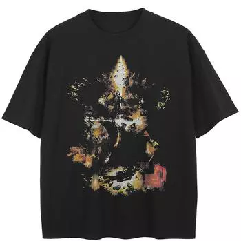 Футболка Streetwear Science Scene Graphic T-Shirt, хлопковые топы унисекс, футболки, летние футболки с короткими рукавами M чёрный