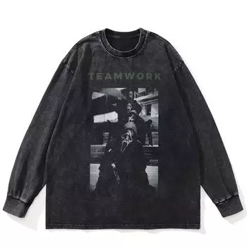 Футболка Streetwear Scream Graphic Washed Black, хлопковая, унисекс, большие размеры, длинные рукава, футболка S чёрный