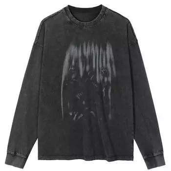 Футболка Streetwear Shadows Graphic Washed Black, хлопковая, унисекс, топы, футболки, футболки больших размеров, длинная футболка S чёрный