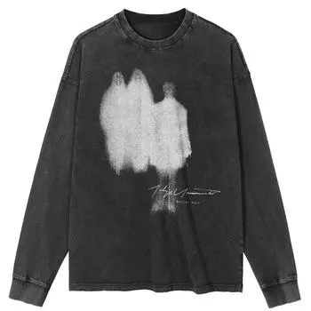 Футболка Streetwear Shadows Graphic Washed Black, хлопковая, унисекс, топы, футболки, футболки больших размеров, длинная футболка S чёрный