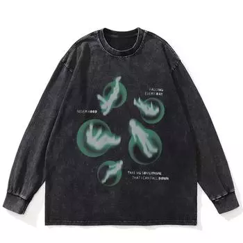 Футболка Streetwear Shadows Graphic Washed Black, хлопковая, унисекс, большие размеры, длинные рукава, футболка S чёрный