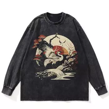 Футболка Streetwear Shadows Graphic Washed Black, хлопковая, унисекс, большие размеры, длинные рукава, футболка S чёрный