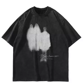 Футболка Streetwear Shadows Graphic Washed Black, хлопковая, унисекс, свободного покроя, летняя, с короткими рукавами S чёрный