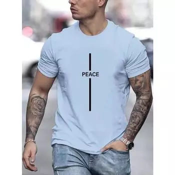 Футболка Summer Essential Crew Neck Tee - мягкая мужская повседневная футболка с коротким рукавом и принтом PEACE, свободный крой, дышащая классика S