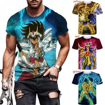 Футболка Summer Saint Seiya с 3D-принтом, крутые забавные футболки, топы, одежда с коротким рукавом и принтом в стиле аниме Harajuku, топ XS