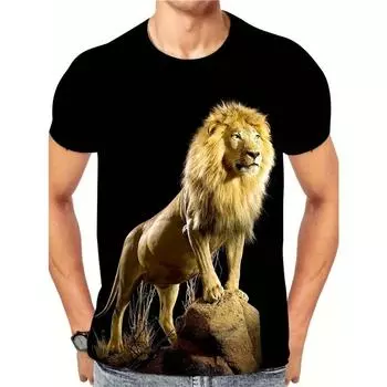 Футболка Summer Vibes с принтом льва — эластичная, с круглым вырезом, повседневная, мягкая, дышащая, удобная, идеальная для летних выходов, мужская модная футболка S