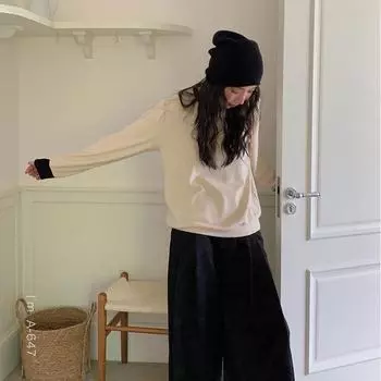 Футболка-свитшот Du Xiaozhai Double-Spell Milkshake Contrast - узкий женский топ с круглым вырезом One Size