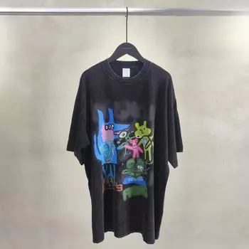 Футболка свободного кроя ARTIE мужская с принтом ретро-граффити - стираная, потертая, с коротким рукавом XL