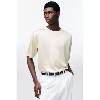 Футболка свободного кроя HM SATIN, светло-бежевая XXL