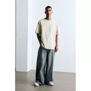 Футболка свободного кроя HM светло-бежевого цвета XS