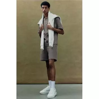 Футболка свободного кроя HM темно-бежевого цвета S