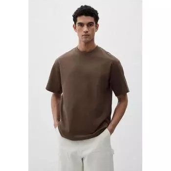 Футболка свободного кроя HM темно-бежевого цвета XS