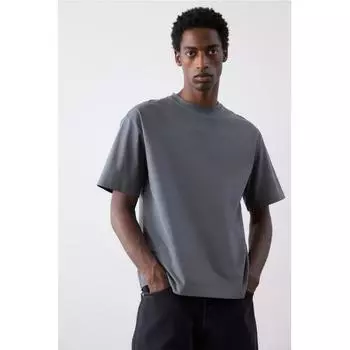 Футболка свободного кроя HM темно-серого цвета XS