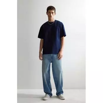 Футболка свободного кроя HM темно-синего цвета XS